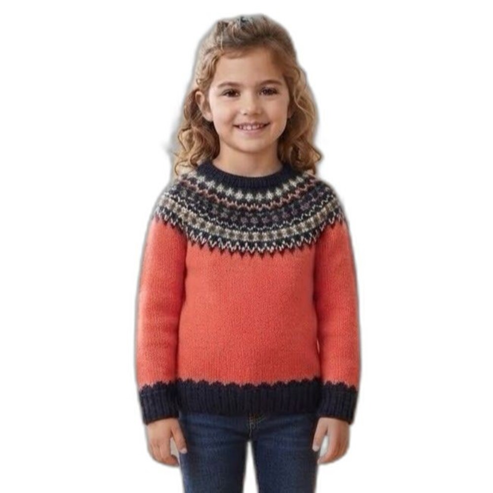 NWOT GapKids fair isle crewneck sweater girls size S 6-7 fire coral wool blend